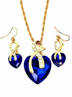 Blue Heart Earrings & Necklace Set
